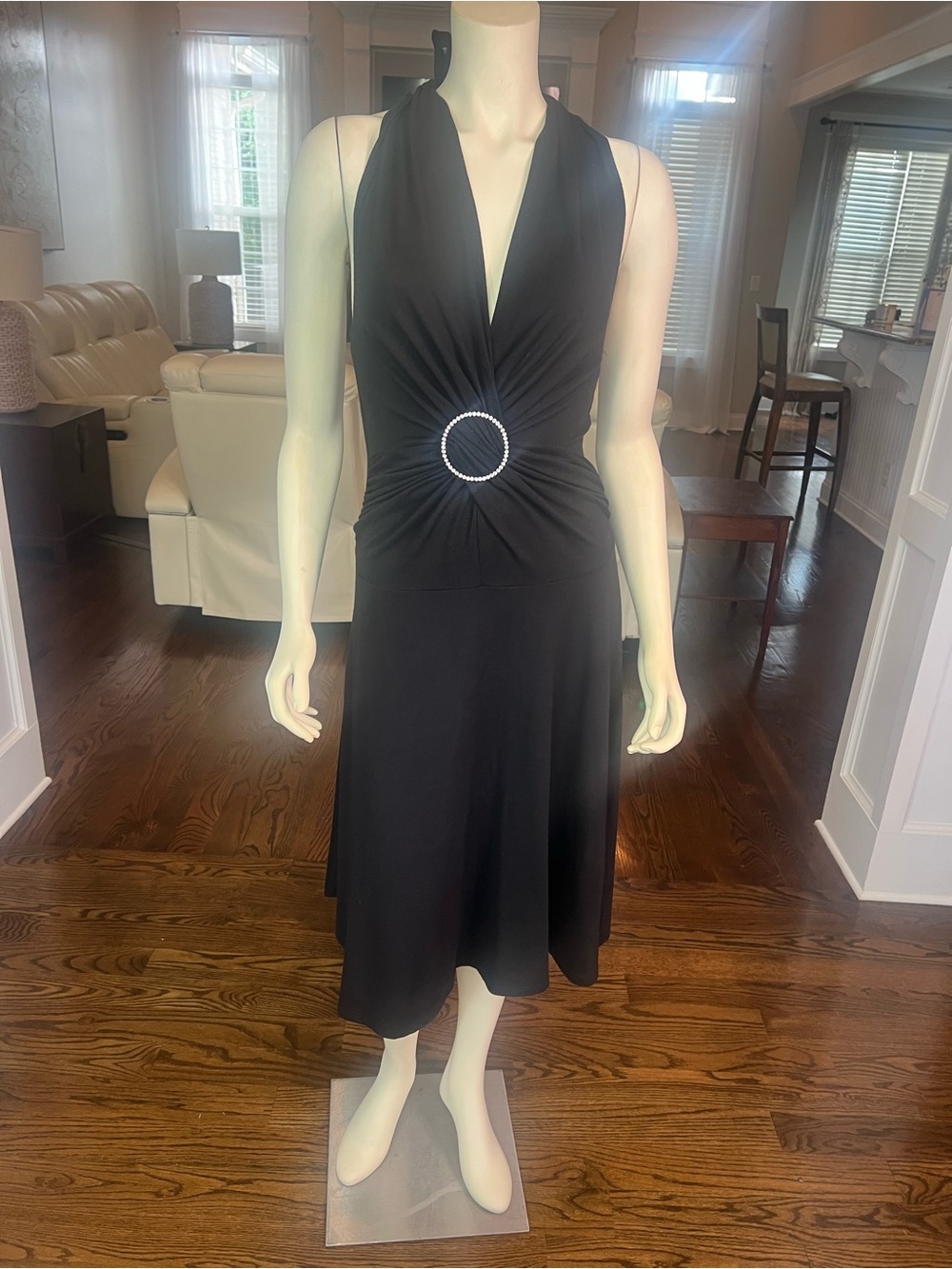 Twenty one Black Halter Midi Dress with Rhinestone Ring
